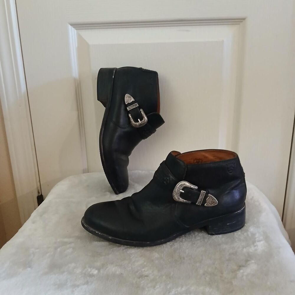 Y2K Vintage Ariat Blair Black Leather Western Buckle Ankle Boots US 9B Cowgirl